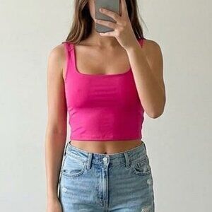 Hot Pink Scoop Neck Athletic Tank Top
